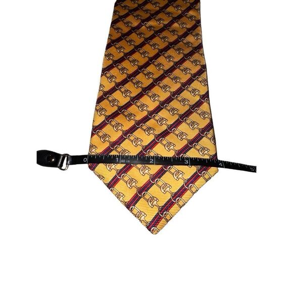Aquascutum of London Golden Iconic Horsebit Rep Stripe Handmade Tie - Picture 3 of 5